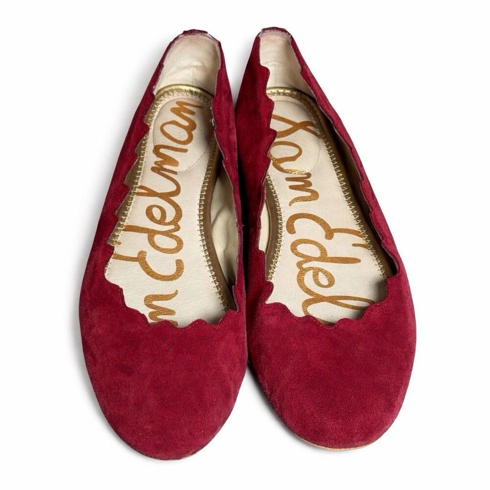 Sam Edelman Francis Ballet Flats Womens 9.5 Burgundy Suede Scalloped - Picture 5 of 9